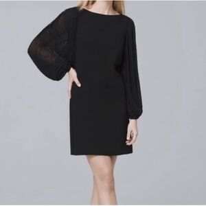 White House Black Market WHBM Black Dress w Pleated Puff/Balloon Sleeve Sz 2